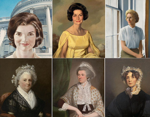 first ladies of the US - Collage created from photos fromhttps://firstladies.si.edu/gallery